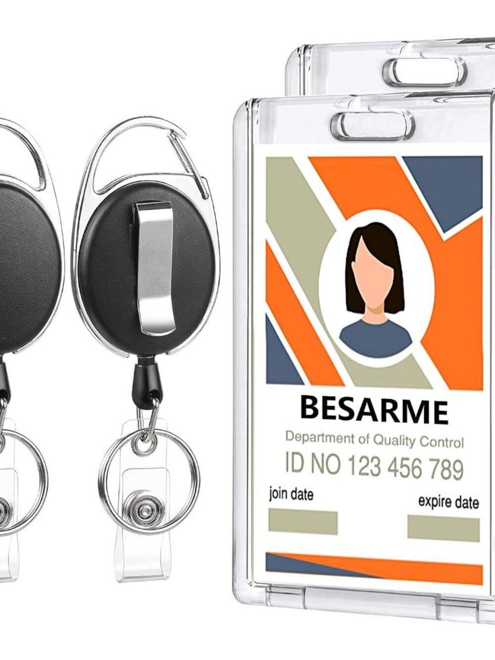 2 Pack Badge Holders Retractable Badge Reel with Clear Acrylic ID Holder